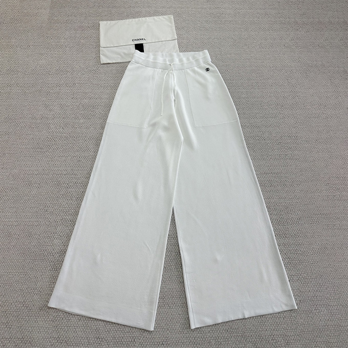 chanel side stripe silk blend wide leg trousers